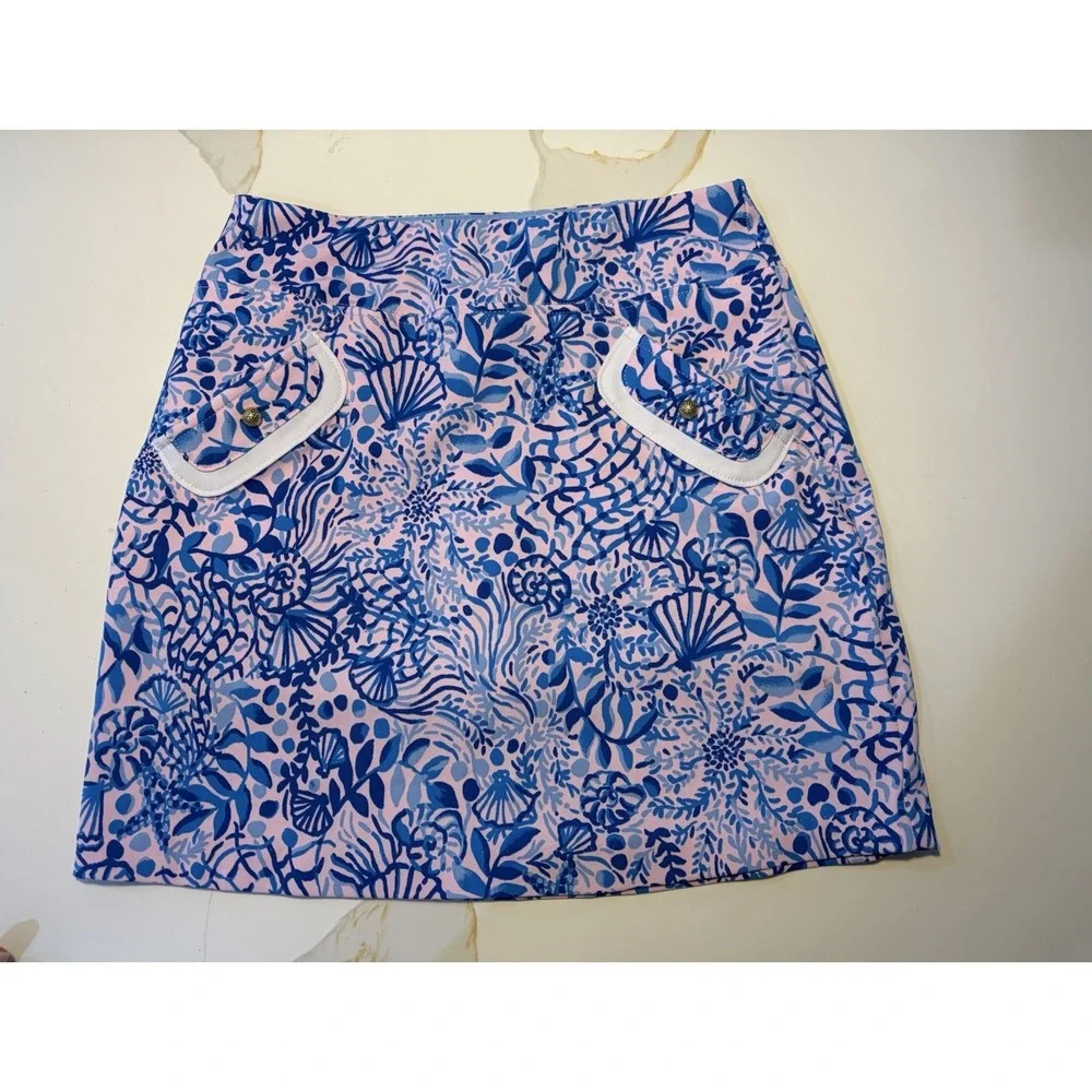 Lilly Pulitzer Luxletic Pink Blue Seashell Skirt Women's Size 0 NWOT